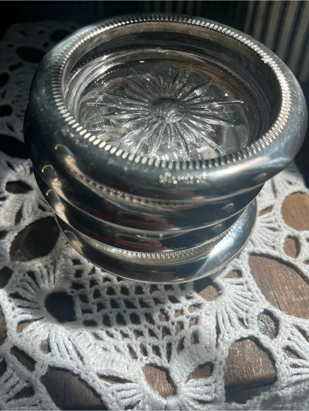Stacked Silver Glass Coasters - Clear & Silver